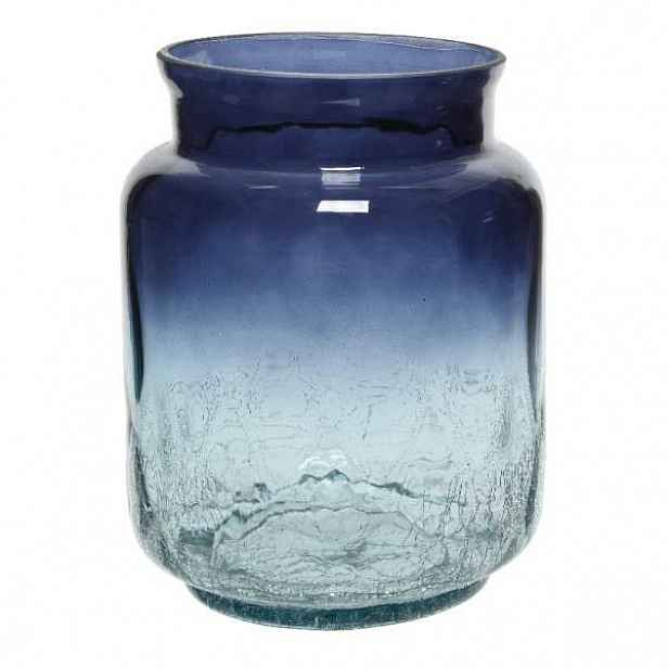 Váza kulatá HURRICANE popraskané dno skleněná 23cm mix barev tmavě modrá