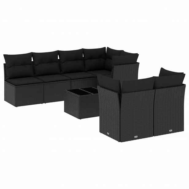 vidaXL 8dílná zahradní sedací souprava s poduškami černá polyratan