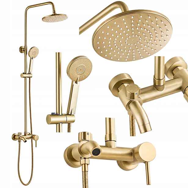 Sprchový Set Zlatý Kartáčovaný Podomítkový Dešťová Sprcha 25CM Vývod