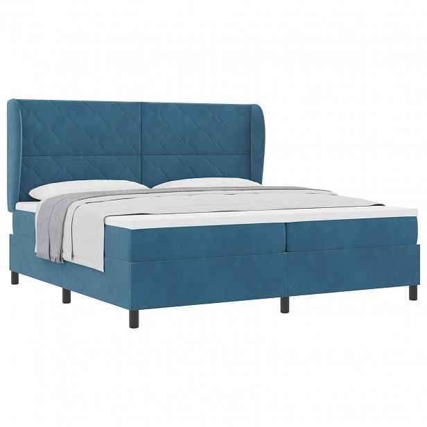 vidaXL Postel s boxspringem s čelo Tmavě modrá 200 x 200 cm samet