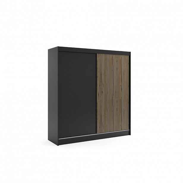 ALTDECOR ŠATNÍ SKŘÍŇ VILAN s lamelami/LED – 200 cm – černá | dub wotan