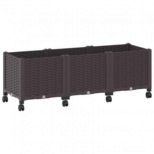 vidaXL Zahradní truhlík s kolečky Hnědá 120 x 40 x 44 cm PP
