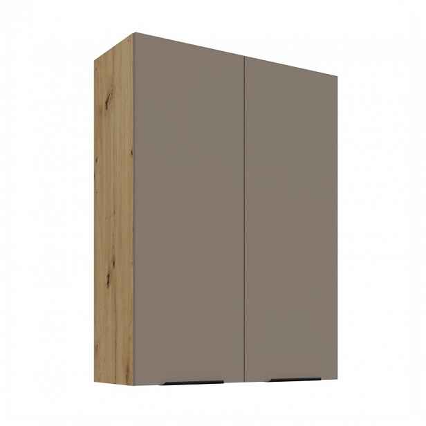 Vysoká horní kuchyňská skříňka LUNARA - šířka 80 cm, tmavě béžová / dub artisan