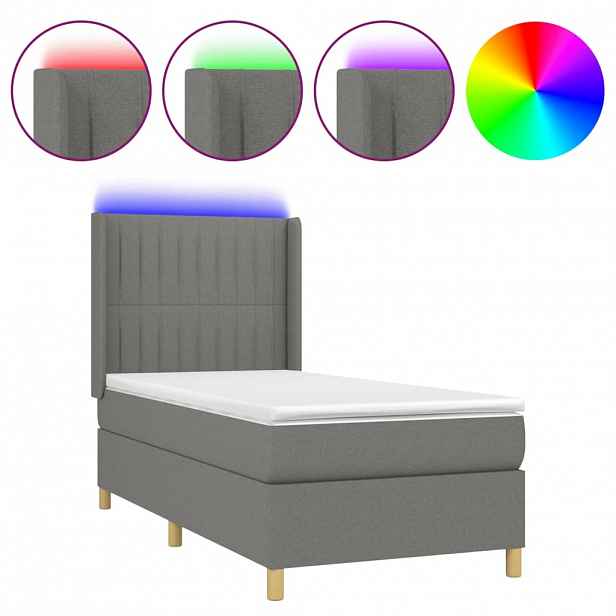 vidaXL Box spring postel s matrací a LED tmavě šedá 90x190 cm textil