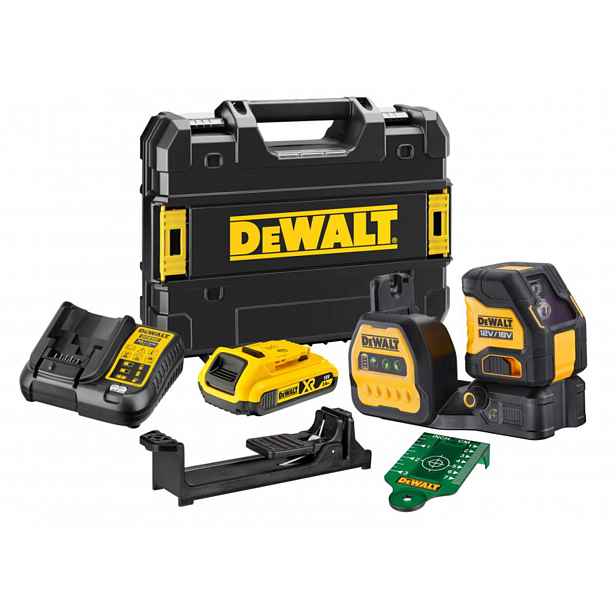 DeWALT - 12/18V AKU křížový laser, dosah 100 m, s příslušenstvím, 1x aku 2,0 Ah XR, nabíječka DCE088D1G18