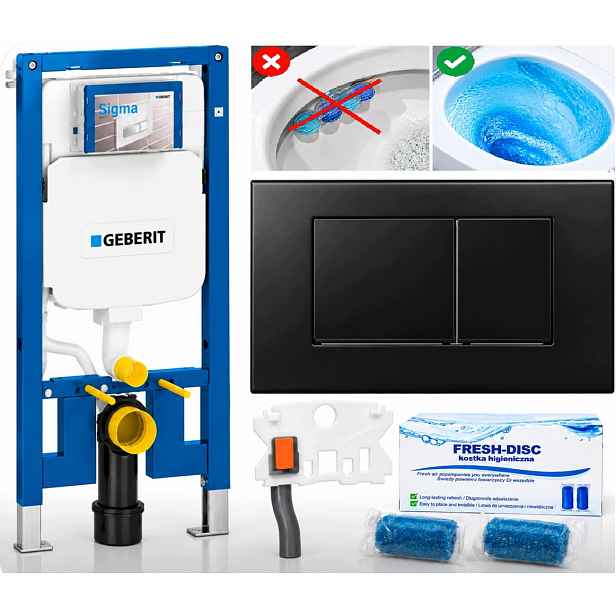 Rám pro Wc Geberit Duofix Slim 8 cm UP720 tlačítko A černý mat Fresh-disc