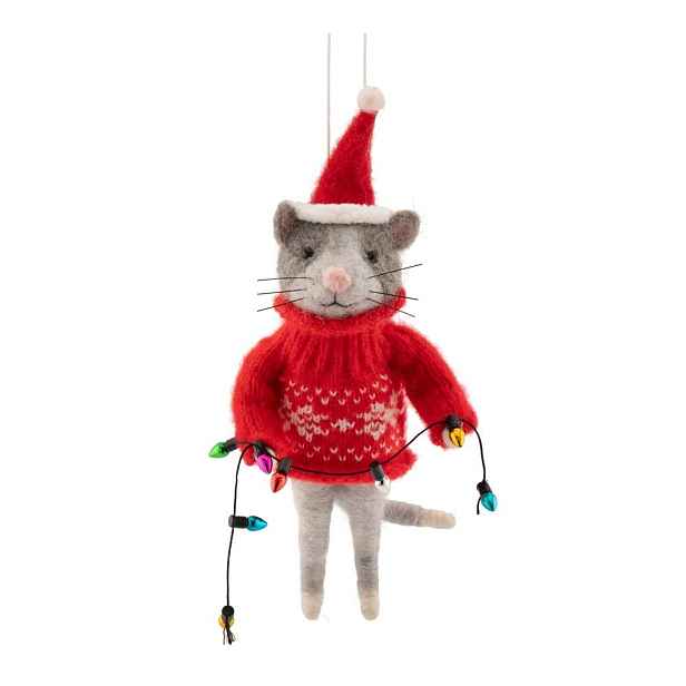 Textilní vánoční ozdoba 9 cm Cat with Fairy Lights – Sass & Belle