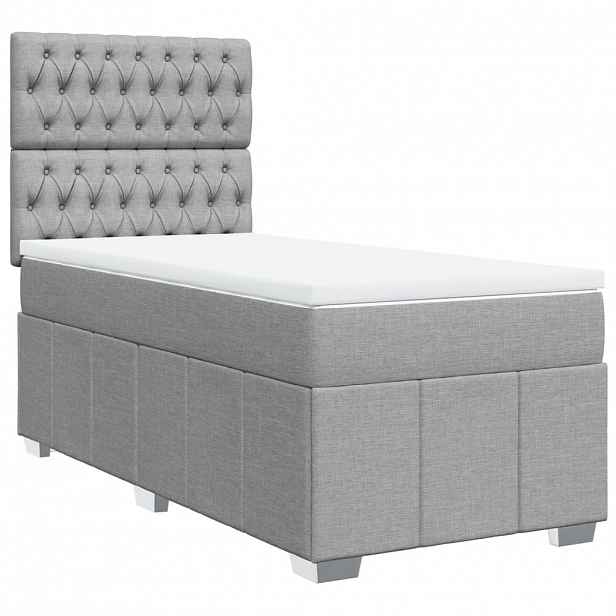 vidaXL Box spring postel s matrací světle šedý 100 x 200 cm textil