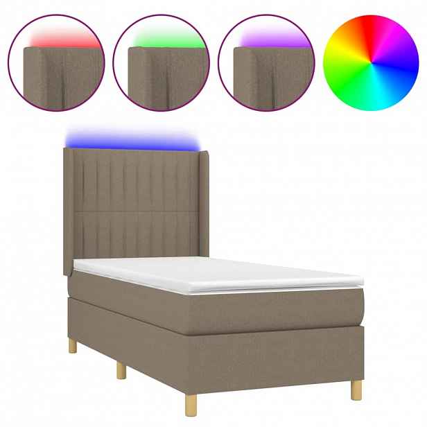 vidaXL Box spring postel s matrací a LED taupe 90x190 cm textil