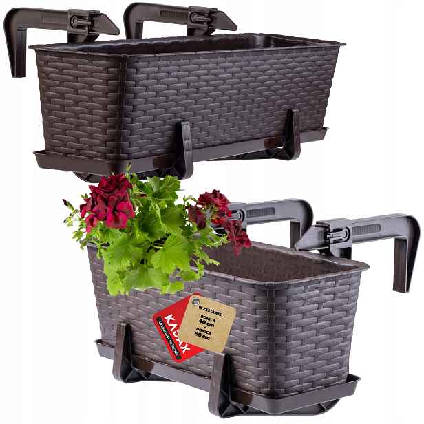 Balkonový Truhlík 40+60 cm Květináč Květináč Podstavec Úchytky 2ks
