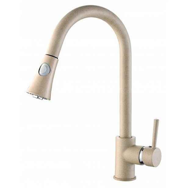 Béžová dřezová baterie Laveo Daru s vytahovací sprškou 410 mm