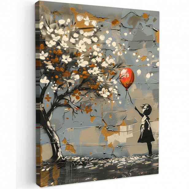 MuchoWow OBRAZ NA PLÁTNĚ Strom - Graffiti - Banksy styl - Dívka s balónkem 30x40 cm