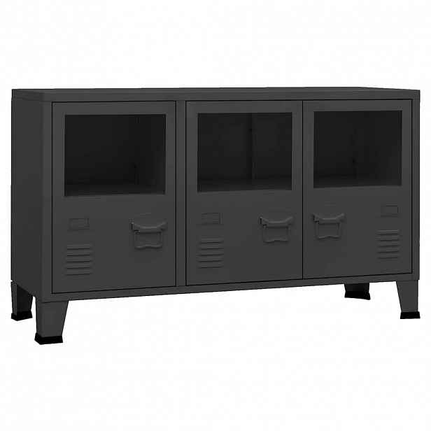 vidaXL Industriální příborník černý 105 x 35 x 62 cm kov a sklo