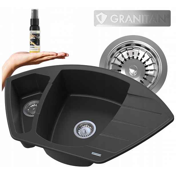 Dvoukomorový granitový dřez Compact Set dřez 5 barev sifon