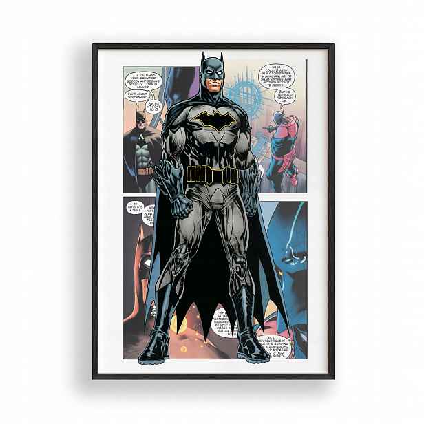 Plakát Batman Avengers Obrázek Rámeček Dřevěný Černý 30x42 cm