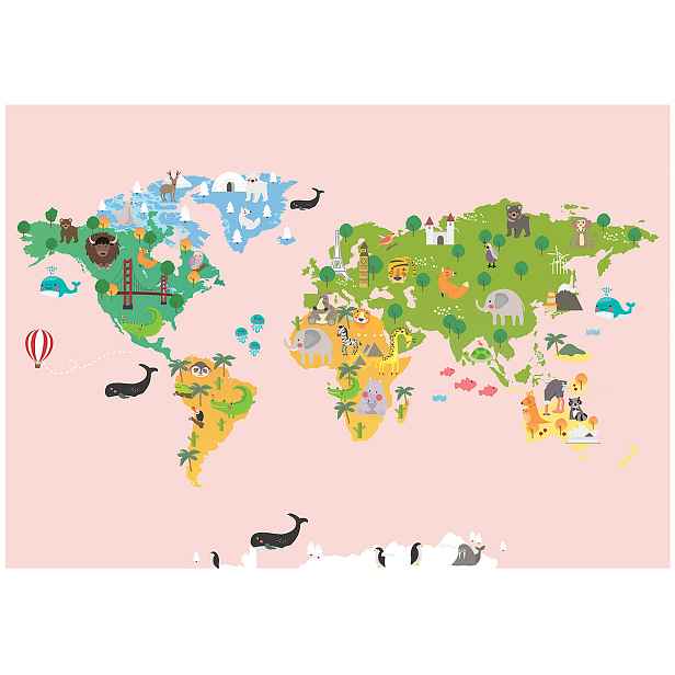 Vinylová Fototapeta Na Flizelině Pro Děti Růžová Mapa Světa 254x184