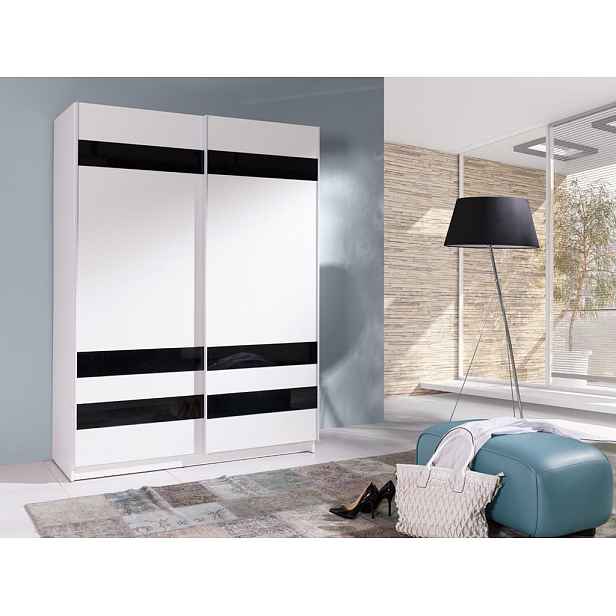 Šatní skříň 150 cm s posuvnými dveřmi WADENA 8 - bílá / černá