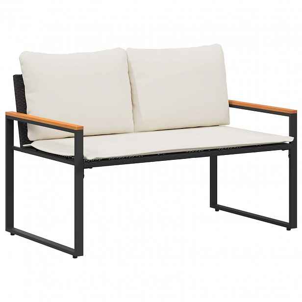 vidaXL lavice s polštářem Černá a krémově bílá 115 x 65 x 72 cm Ratan