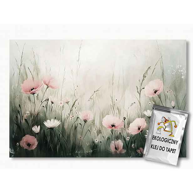 Vliesová fototapeta Natura Louka Zahrada Tráva Růžové květy 208x146 130g