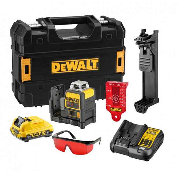 DeWALT - 10,8V AKU křížový laser, dosah 50 m, s příslušenstvím, 1x aku 2,0 Ah XR, nabíječka DCE0811D1R