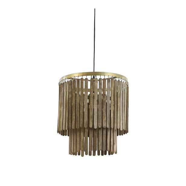 Hnědé závěsné svítidlo s dřevěným stínidlem Gularo – Light & Living