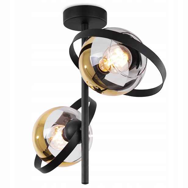 Závěsné Stropní Svítidlo Lustr Černá Zlatá Loft Glamour Ring Skleněné Koule