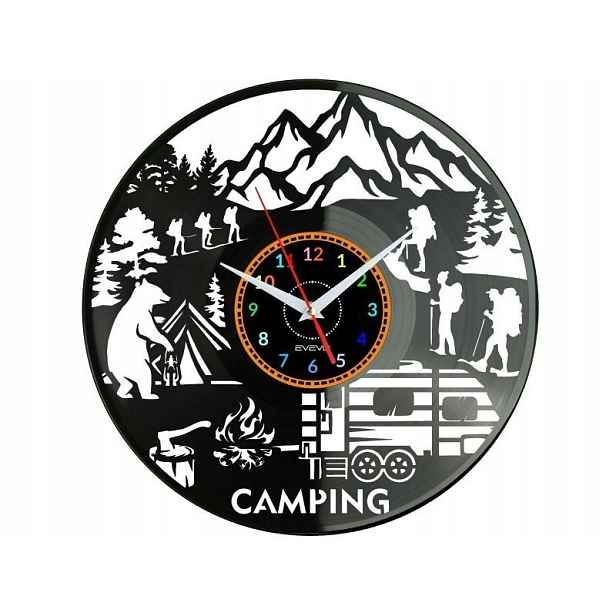 Camping Dárek Originální dekorace do domu Hodiny z vinylové desky