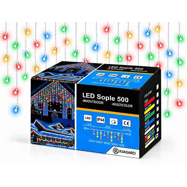 Rampouchy 500 Led Záclona Venkovní Osvětlení IP44 Multicolor Studený Blesk 25 M