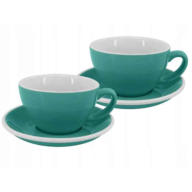 Set 2 ks Latte šálek s podšálkem Roma, 250 ml, tyrkysový