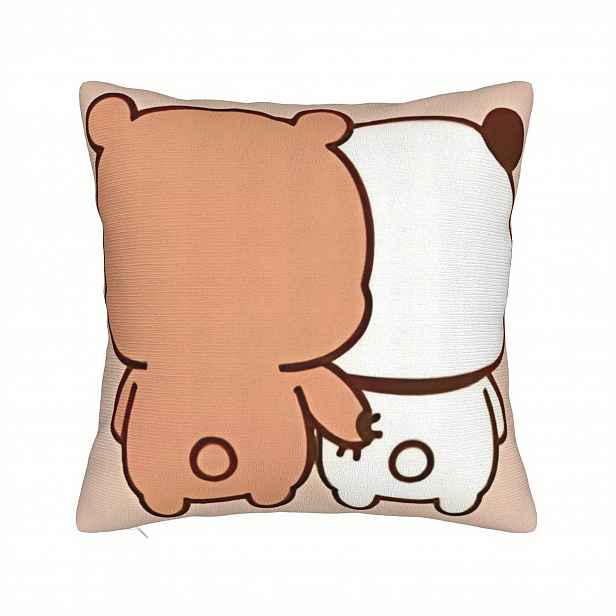TEMU 1 ks, měkká a v pračce pratelná dekorativní povlak na polštář s designem Bubu a Dudu Milk Mocha Panda a hnědého medvěda. Má jednostranný potisk,
