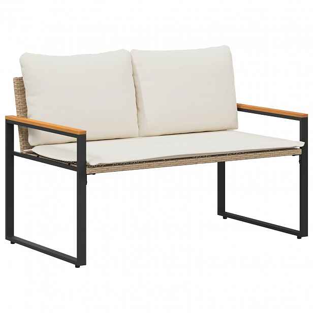 vidaXL lavice s polštářem Beige a krémová bílá 115 x 65 x 72 cm Ratan