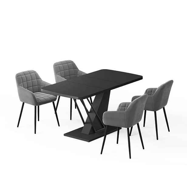 Vicco JÍDELNÍ STŮL SESTAVA Fenaro, Černá, 120 x 80 cm se 4 jídelními židlemi
