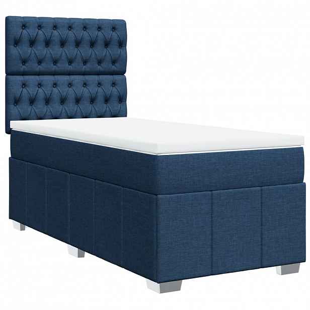 vidaXL Box spring postel s matrací modrá 100 x 200 cm textil