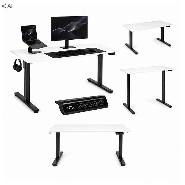 Elektrický psací stůl 140 x 60 cm, zvedací s regulací 72-118 cm, bílá deska