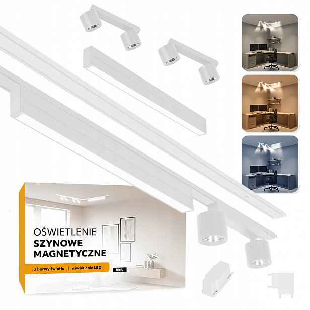 Magnetické kolejnicové osvětlení 2xSZYNA 1m +20W a 2x2x7W bílé 5 let shonu