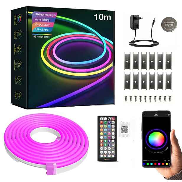 Led Pásek Neon 10M (1x10) Rgb Bluetooth Aplikace Dálkový Ovladač IP67 24V Vodotěsný