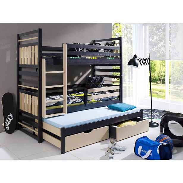 Patrová postel s přistýlkou a úložným prostorem 80x200 SINA - wenge / cappuccino, levé provedení
