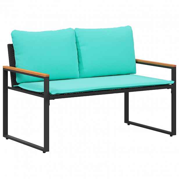 vidaXL lavice s polštářem Černá a tyrkysová 115 x 65 x 72 cm Ratan