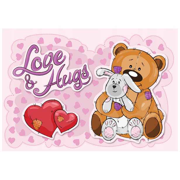 Vliesová fototapeta Medvídek se zajícem Love & Hugs Růžové srdce 368x254 lepidlo