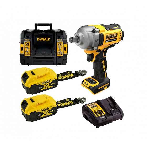 DeWALT - 18V AKU rázový utahovák, 2x aku 5,0 Ah XR LANYARD READY, nabíječka DCF891P2LRT