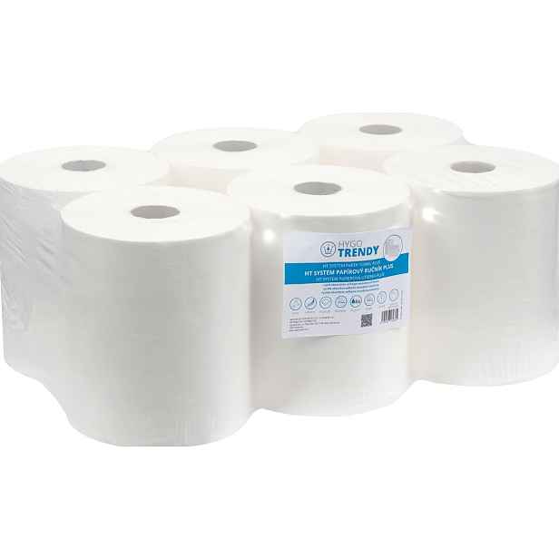 Hygotrend Papírový ručník v roli System Plus, 1-vr., bílý, (bal. 6ks) HT121270