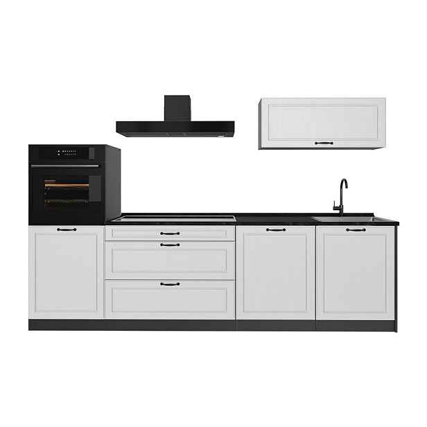 Vicco KUCHYŇSKÝ KOUT R-Line, Bílý venkovský dům/Antracit, 280 cm pracovná doska antracitová