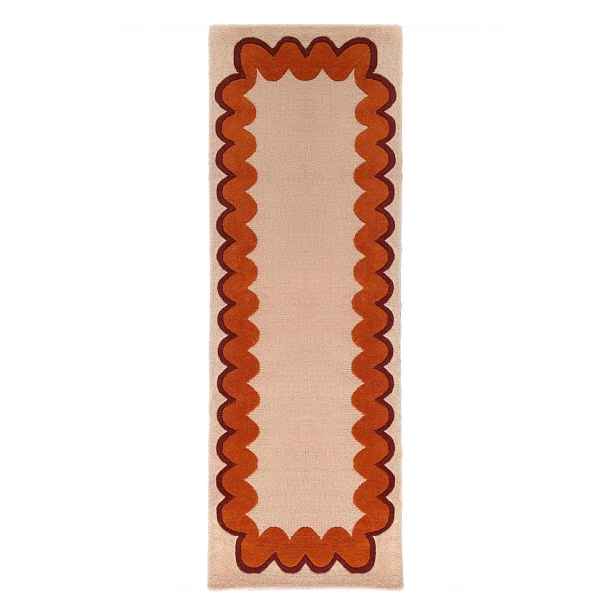 Oranžový/v přírodní barvě ručně tkaný vlněný běhoun 80x230 cm Wiggle Wool – Flair Rugs