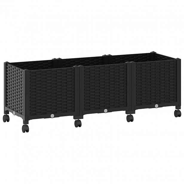 vidaXL Zahradní truhlík s kolečky Černá 120 x 40 x 44 cm PP