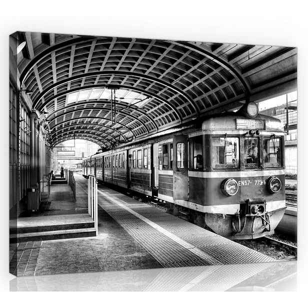 Obraz Na Plátně Canvas 70x50 Vlak Železnice Peron Nádraží Cestování B&w