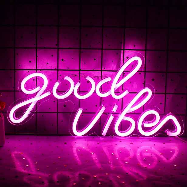 Neonový Led nápis na zeď, 19 cm x 40 cm, good vibes