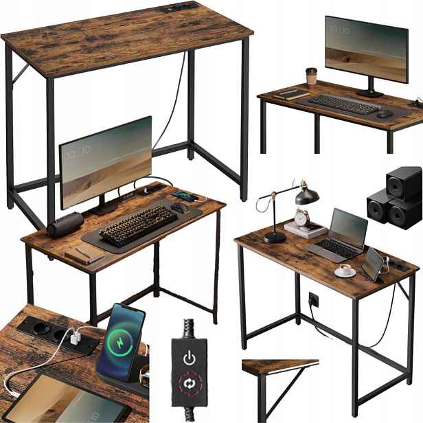 Led herní počítačový stůl s Usb zásuvkami Vasagle Loft Pracovní stůl
