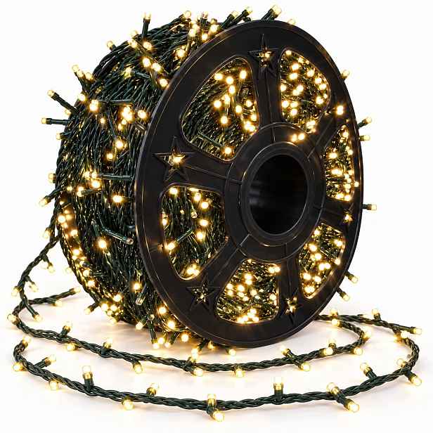 Vánoční Osvětlení Na Stromeček 1000 Led 60 m Teplé bílé Flash IP44 Silný kabel na cívce