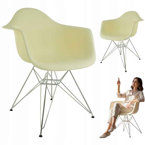 Křeslo Dar krémové nohy chrom glamour loft moderní obývací pokoj kuchyně křeslo