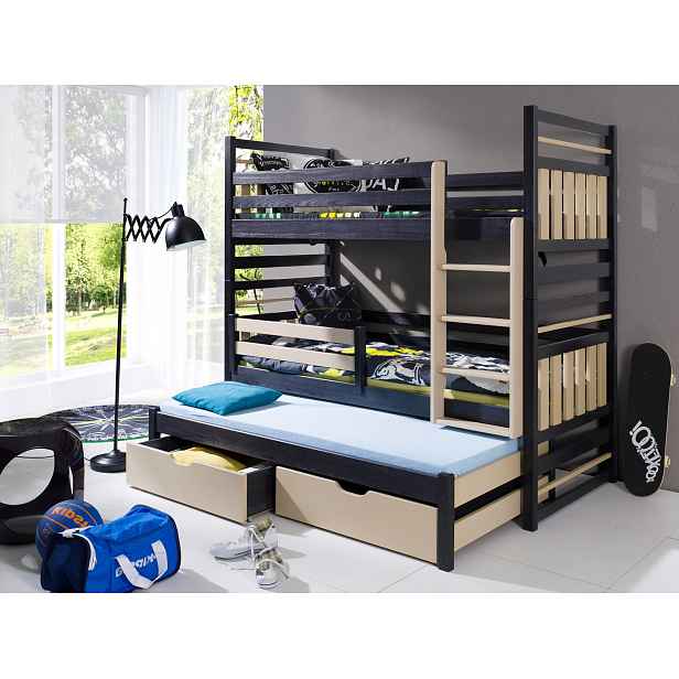Patrová postel s přistýlkou a úložným prostorem 80x200 SINA - wenge / cappuccino, pravé provedení